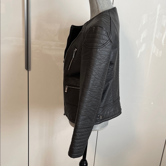 Calvin Klein Charcoal Grey Faux Leather Biker Jacket, Size M - Picture 6 of 16